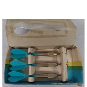 Vintage Unicorn Scoremaster Steel Tip Brass Darts Set of 3 Teal Blue Flights UK